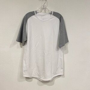 BYLT Basics White Tee with Gray Raglan Sleeves